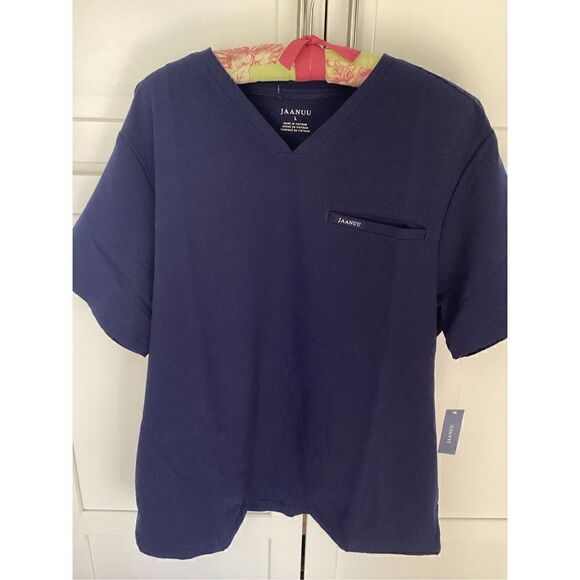 NWT Jaanuu Mens Platt Classic Scrub Top Sz L Midnight Navy - Picture 2 of 10